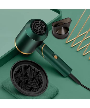 PAHETAWA Hair Dryer,1800W Travel Hair Dryer with Folding Handle, Fast Drying Compact Ionic Blow Dryer with Diffuser&Nozzle, Reduce Frizz Hair Care, Low Noise Lightweight for Home&Travel Use(Green)