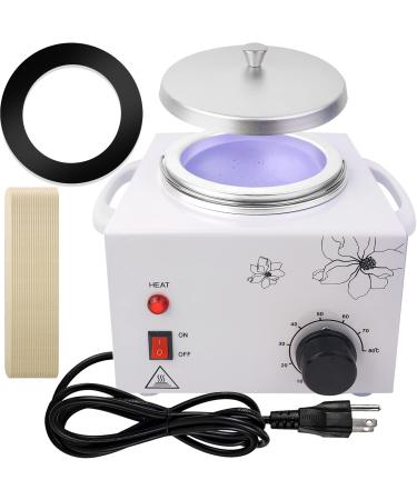 Adoture 600ML Single Wax Warmer Machine Wax Pot for Hair Removal  Professional Electric Wax Heater with Adjustable Temperature Set for Women Men with 20PCS Wooden Wax Sticks White-Single Pot