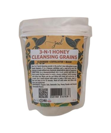 Jael 3 N1 Honey Cleansing Grains 4 oz exfoliator masque and cleanser. Contains organic oats honey powder bentonite clay and ground chamomile. As natural as can be.