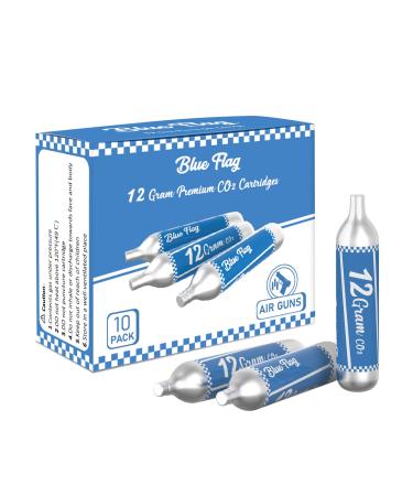 BLUE FLAG 12-Gram CO2 Cartridges for Pellet Guns, BB Guns and Airsoft Guns, 10 Pack