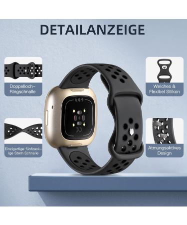 Upeak Sports Bracelet for Fitbit Versa 3 Versa 4 Sense & Scythe 2 - Breathable Silicone Replacement Bands for Men & Women - Charcoal/Black - Buy Online on GoSupps.com