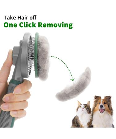 Self-Cleaning Cat & Dog Brush - Long & Short Hair Pet Grooming Tool for Easy Fur Removal | Green - Buy Online on GoSupps.com
