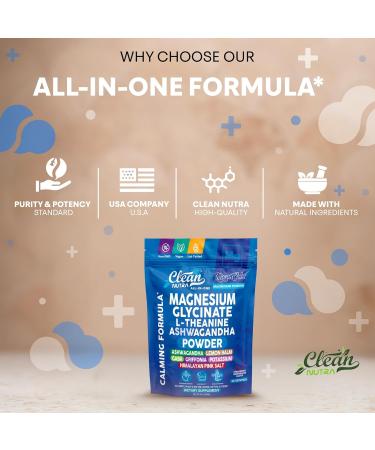 Magnesium Glycinate Powder Supplement + L Theanine Ashwagandha Glycine Apigenin Lemon Balm GABA 5HTP Pink Salt Potassium L Tryptophan Calcium | Powdered Sleep Aid Calm Trace Minerals Vitamin - Buy Online on GoSupps.com