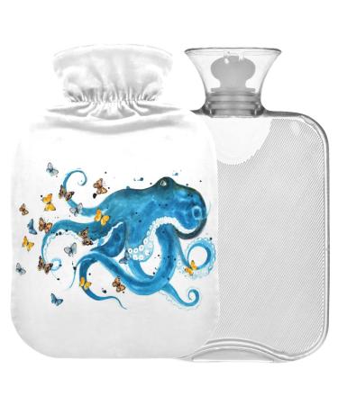 NAANLE heat bottle with watercolor butterfly octopus with reference transparent hot water bottle 1 l hot water bottle for bed hand feet warmer pain relief heat and cold therapy
