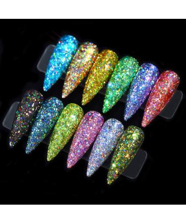 Holographic Glitter Superfine Nails Sequins - 12 Colors Iridescent Paillette Nail Art Kit Decorations - Buy Online on GoSupps.com