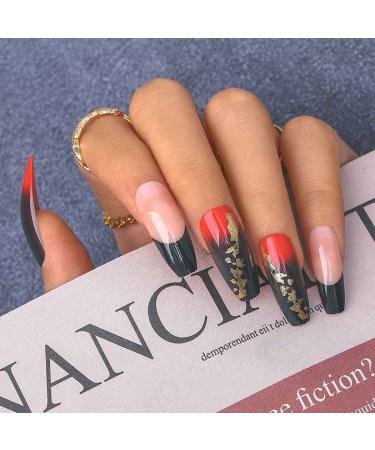 Sethexy Long Coffin Nails - 24pcs Red & Black Ballerina False Nails with Glue - Press-On Acrylic Nail Tips for Women & Girls - Buy Online on GoSupps.com