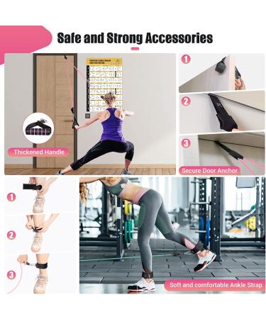 Resistance Bands with Handles for Women - 5 Level Exercise Bands (10-100LBS) for Physical Therapy, Yoga, Pilates - Pink Bands with Door Anchor & Storage Pouch - Buy Online on GoSupps.com