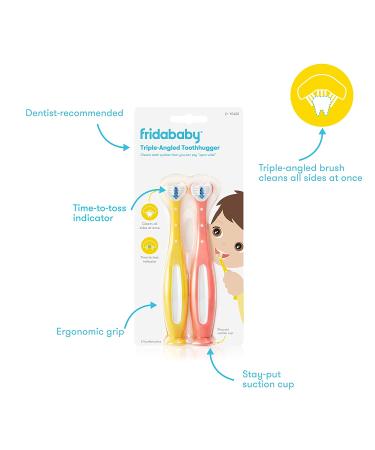 FridaBaby Toothhugger Training Toothbrush Set for Toddlers - 2 Pack (Yellow & Pink) - Perfect Oral Care - Buy Online on GoSupps.com