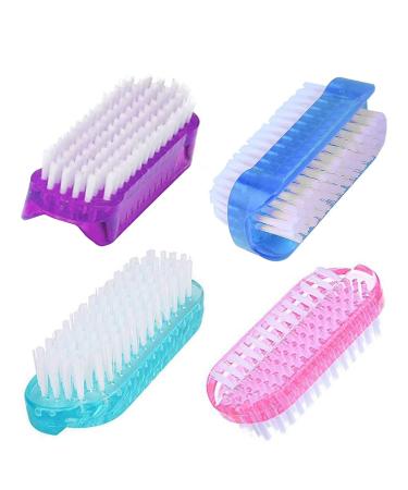 4 Pcs Double Sided Nail Brush for Every Day Use - 2 different kinds of Nail Brushes with Plastic Handle For Cleaning Nails - Easy to Use Brushes - Nail Cleaning Scrubbing Brush for Hands Feet Nails