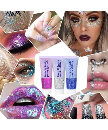 4 Colors Body Glitter Gel - Long Lasting Holographic Makeup for Festivals Raves & Concerts | Eye Lip Hair & Nail Accessories - Gold Pink Silver White - Buy Online on GoSupps.com