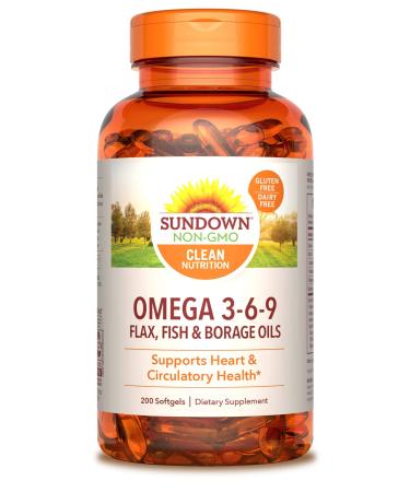 Sundown Naturals Omega 3-6-9 Flax Fish & Borage Oils 200 Softgels