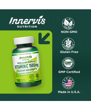 INNERVISNUTRITION Gentle Non-Acidic Vitamin C 1500mg High-Absorption Calcium Ascorbate for Immune & Antioxidant Support 150 Veggie Capsules - Buy Online on GoSupps.com