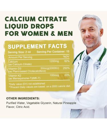 Calcium Citrate 1200 mg with Vitamin D3 Liquid Drops for Women & Men Calcium Citrate with Vitamin D3 & K2 for Bone Muscle & Teeth- 2 Fl oz- 30 Day Vegan Supply 1 Fl Oz (Pack of 2) - Buy Online on GoSupps.com