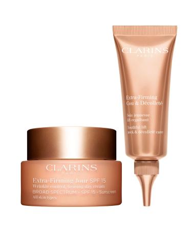 Clarins Extra-Firming Day Face Moisturizer with SPF 15 and Neck & D collet Bundle | Anti Aging Face Moisturizer with UVA/UVB Protection | Anti Aging Neck Cream | All Skin Types