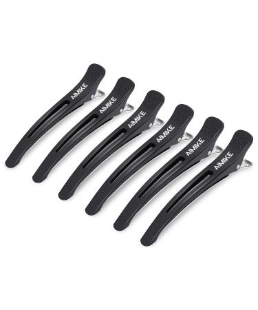 AIMIKE 6pcs Professional Hair Clips for Styling Sectioning, Non Slip No-Trace Duck Billed Hair Clips with Silicone Band, Salon and Home Hair Cutting Clips for Hairdresser, Women, Men - Black 4.3 Long 6 Black Hair Clips