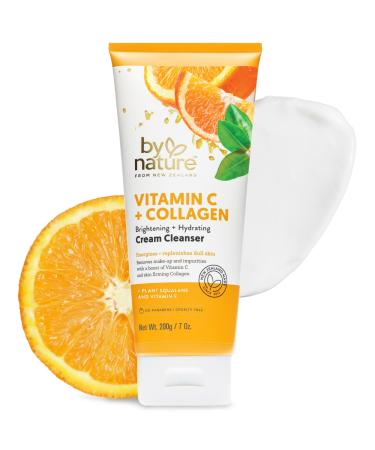 By Nature Vitamin C + Collagen Face Cream Cleanser - Daily Makeup Remover and Facial Wash from New Zealand (7 Oz) 7 Ounce (Pack of 1) Cream