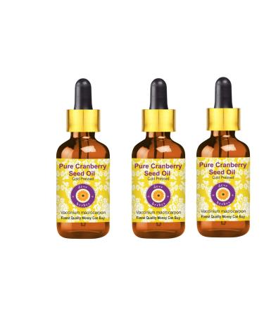 DEve Herbes Pure cranberry seed oil (Vaccinium macrocarpon) with glass dripper natural therapeutic quality cold -pressed (pack of three) 100ml x 3 (10 oz)