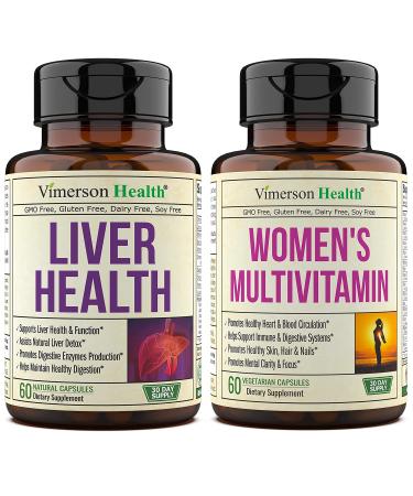 Vimerson Health Liver Health + Women's Multivitamin Bundle. Cleanse & Detox - Artichoke Milk Thistle Ginger Celery. Women's Vitamins & Minerals Formula for Immune Support Heart and Breast Health