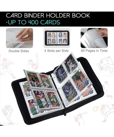 400 Cards Baseball Card Binder | 4-Pocket Trading Card Album with Zipper | Double-Sided Holder for Sports Cards | 50 Pages 3-Ring Binder for Baseball Card Sleeves - Buy Online on GoSupps.com