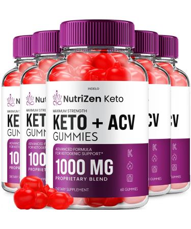 (5 Pack) NutriZen Keto ACV Gummies - Advanced Formula Nutri Zen Keto Plus ACV Gummies Apple Cider Vinegar Keto Nutrizen ACV Gummies Dietary Supplement Reviews Men Women (300 Gummies) 60 Count (Pack of 5)