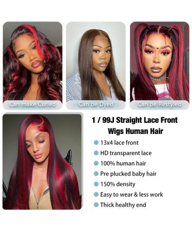XNJ Burgundy Skunk Stripe 13x4 Human Hair Wig 24 Inch | Pre Plucked Highlight 150% Density HD Lace Frontal Wig - Buy Online on GoSupps.com