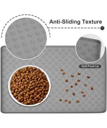 48x30cm Dog Food Mat - Food Grade Silicone, Spill-Proof, Raised Edges, Anti-Slip, Waterproof - Grey - Buy Online on GoSupps.com