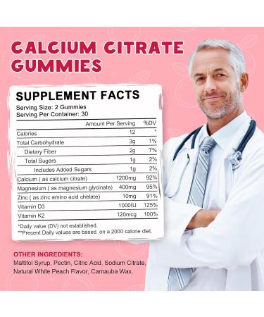 (2 Pack) Calcium Citrate 1200mg with Vitamin D3 Supplements Gummies for Women & Men Calcium Gummies with Vitamin D3 K2 High Absorption for Bone Muscle Healthy- Peach Flavor- 60 Day Supply Peach 60 Count (Pack of 2) - Buy Online on GoSupps.com