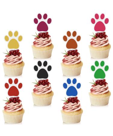 Weecent 48 Pcs Paw Cake Topper - 8 Color Paw Print Cupcake Topper Dog Birthday Party Supplies Dog Cupcake Toppers Pet Puppy Dog Birthday Party Decorations Multicolored