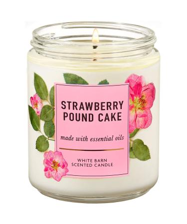 Bath and Body Works White Barn Strawberry Pound Cake Single Wick Candle 7 Ounce Floral Label