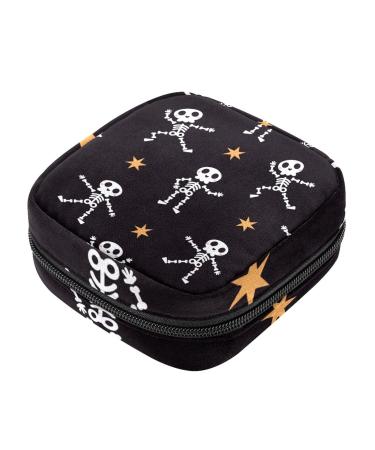 Guantierendiy Skeleton Skull Pattern Sanitary Napkin Storage Bag Large Capacity Menstrual Cup Pouch Girls Travel Portable Small Makeup Sanitary Pads Organizer Color 2