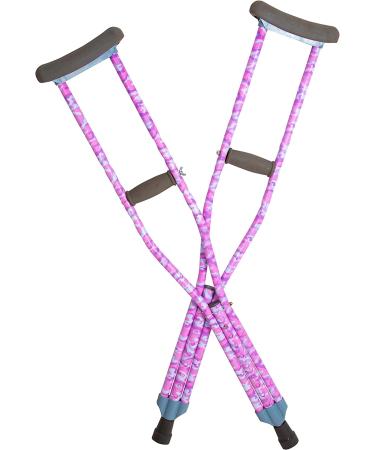 Adjustable Pink CAMO Youth Crutches for KidsTeensAdults - Lightweight Aluminum, Underarm Padding - Fits Heights 4'5-5'2 - Buy Online on GoSupps.com