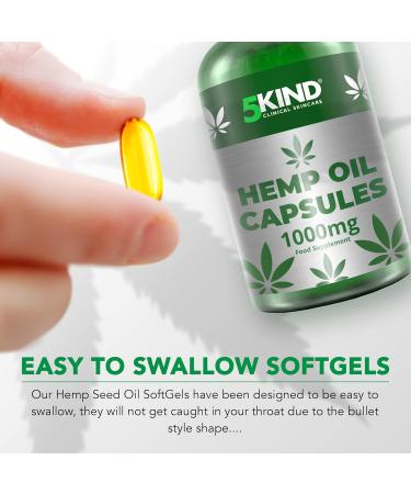 Hemp Seed Oil Capsules 1000mg - 180 Soft Gel Virgin Cold Pressed Tablets by 5kind - Omega 3 6 9 Rich - Buy Online on GoSupps.com