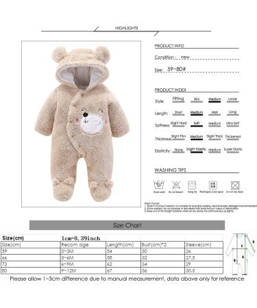 Puseky Newborn Baby Cartoon Bear Snowsuit | Winter Fleece Hooded Romper | Unisex Bodysuit 0-3 Months - Buy Online on GoSupps.com