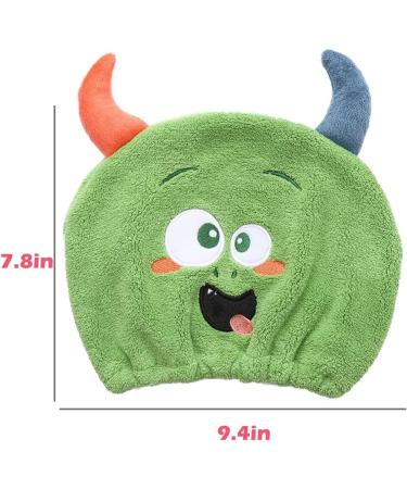 Cute Funny Kids Hair Towel Wrap Microfiber Quick Drying Towel for Girls | Absorbent Hair Dry Hat Cap for Curly & Wet Hair (Green - Buy Online on GoSupps.com