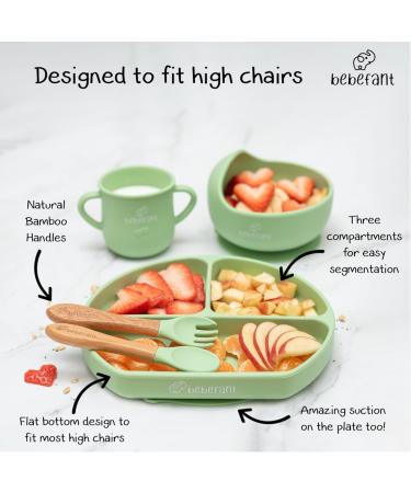 Bebefant Silicone Baby Weaning Set | Suction Bowl, Plate, Cup, Bib, Cutlery | Baby Led Weaning 6-Piece Set - Green - Buy Online on GoSupps.com