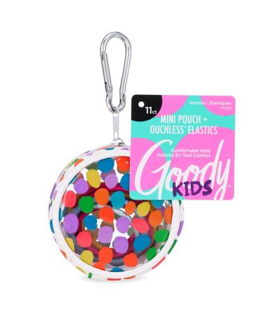 Goody Kids Ouchless Elastics with Mini Pouch - 11 Count Dots Print - for All Hair Types - Hair Accessories for Women and Girls - Perfect for Long Lasting Braids Ponytails and More