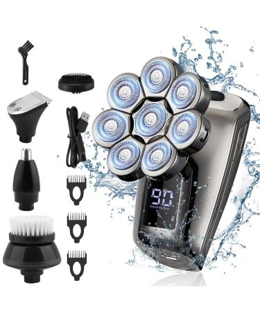 5 in 1 Men's Floating Razor Rechargeable Portable Shavers for Men Waterproof with LED Display for Beard Trimmer Haircutter Silver