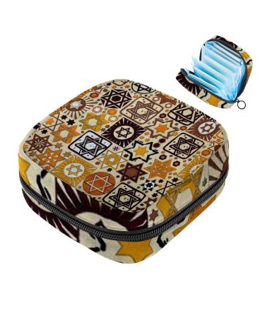 Menstruation pad bag with zipper women's napkin bag tampons collective bags for women and girls (Tossed Stars Jewish Geometric)
