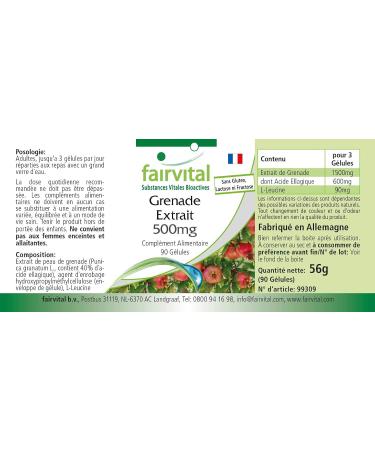 Fairvital | Pomegranate 500mg VEGAN - Highly dosed - 90 capsules - rich in ellagic acid - Buy Online on GoSupps.com