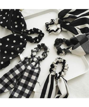 Black White Hair Scarf Scrunchies with Tail - Elastic Ponytail Bands for Women - Buy Online on GoSupps.com