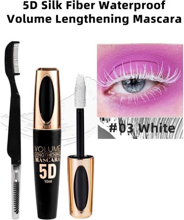 White Waterproof Mascara for Eyelashes 5D Silk Fiber Mascara with Folding Eyelash Comb Brush Liquid Colored Mascara Lash Extensions Volumizing and Thick Smudge-proof Long Lasting Party Stage Use - Buy Online on GoSupps.com
