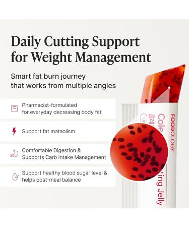 FOODOLOGY Coleology Cutting Stick Jelly, Pomegranate Appetite Suppressant, Support Weight Management, Chia Seeds, Garcinia Cambogia HCA, Korean Dietary Supplement with Collagen - 1 Pack of 10 10 Count (Pack of 1) 1 - Buy Online on GoSupps.com