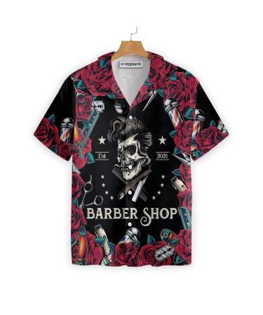HYPERFAVOR Skull Barber Shirts for Men- Casual Short Sleeve Barber Skull Shirt Men- Barber Hawaiian Shirts for Men 5X-Large V5