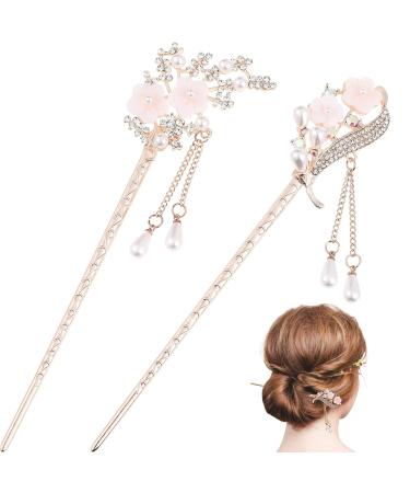 Lurrose 2-Piece Chinese Hair Rods & Metal Pearl Hairpins - Japanese Hairsticks with Floral Design | Opal Hair Jewelry - Buy Online on GoSupps.com