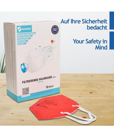 Virshields FFP2 Mundsprung Mask - High Filtration EN 149 Certified 5-Layer Respiratory Protection 10-2000 Pieces Made in EU Available in Red - Order Now! - Buy Online on GoSupps.com