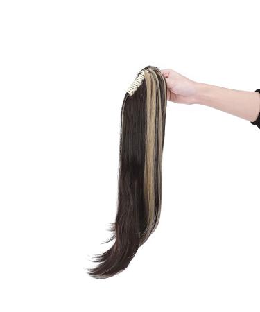 Curly Clip-In Ponytail Extensions - 55cm Wavy Synthetic Hair in Dark Brown & Ash Blonde - Perfect for Women - Buy Online on GoSupps.com