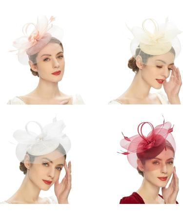 BYUTFA Headgear Elegant Fascinator Hat Pillbox Hat for Women Cocktail Tea Party Headwear Exquisite French Fascinator for Wedding Gold - Buy Online on GoSupps.com