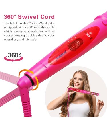 janelove Curling Iron Curling Wand Set Hair Curler 5 in 1 Set (0.25" to 1.25" Inch") Fast Heating Up Interchangeable Ceramic Tourmaline Barrels with Heat Resistant Glove(Pink) 1 1/4 inch 1 inch - Buy Online on GoSupps.com