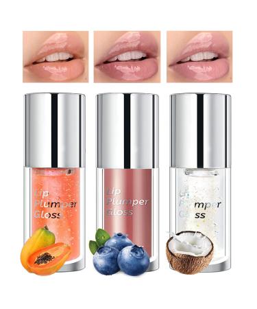 QiBest 3Pcs Lip Glow Oil  Tinted Lip Balm  Hydrating Lip Plumping Gloss  Non-sticky Long Lasting Big Head Brush Lipgloss  Moisturizing  Nourishing Transparent Lip Care Products for Dry Lips Red Persimmon+Smokey Gray Pink...