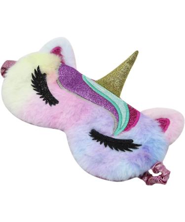 Cute Cat Unicorn Fuzzy Plush Sleep Mask for Women & Girls | Soft Silky Blindfold for Travel Nap | Multicolored Unicorn Design - Buy Online on GoSupps.com